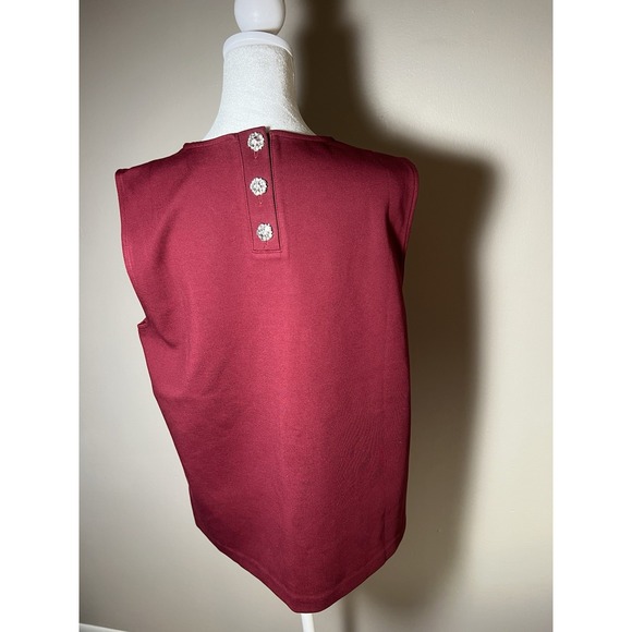 J Crew Women's Red‎ Jeweled button-back ponte top Size L Valentines - Picture 3 of 7